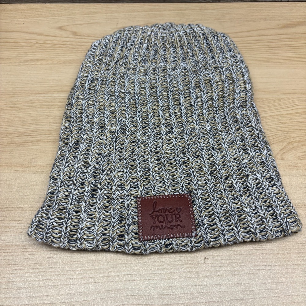 Love Your Melon Hat Beanie Womens One Size Gold Navy Knit Ribbed Slouchy‎ Winter